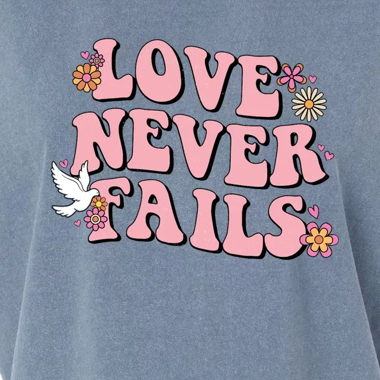 Love Never Fails Groovy Valentines Day Christian Religious Great Gift Garment-Dyed Women's Muscle Tee