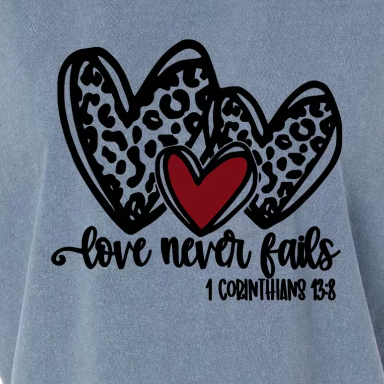 Love Never Fails Valentines Day Couples Tee Leopard Heart Gift Garment-Dyed Women's Muscle Tee