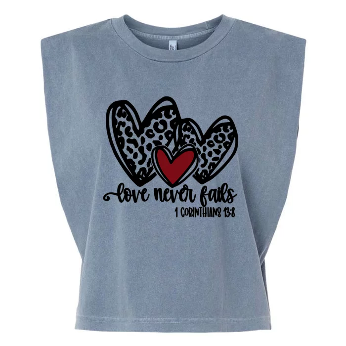 Love Never Fails Valentines Day Couples Tee Leopard Heart Gift Garment-Dyed Women's Muscle Tee