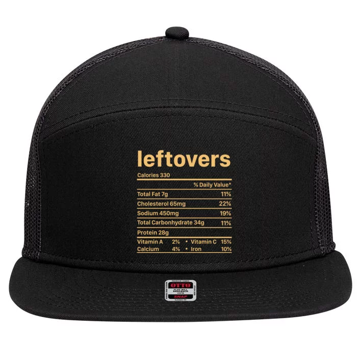 Leftovers Nutrition Facts Funny Thanksgiving Christmas Food 7 Panel Mesh Trucker Snapback Hat