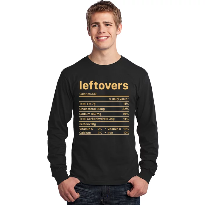 Leftovers Nutrition Facts Funny Thanksgiving Christmas Food Long Sleeve Shirt