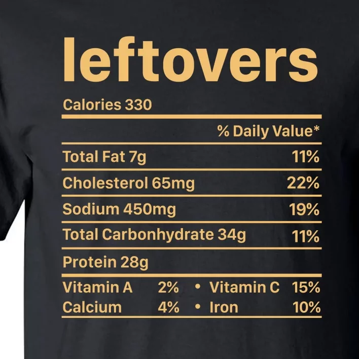 Leftovers Nutrition Facts Funny Thanksgiving Christmas Food Tall T-Shirt