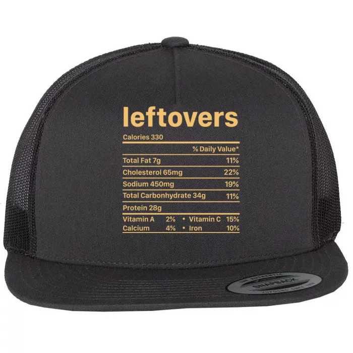 Leftovers Nutrition Facts Funny Thanksgiving Christmas Food Flat Bill Trucker Hat