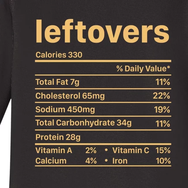 Leftovers Nutrition Facts Funny Thanksgiving Christmas Food Baby Long Sleeve Bodysuit