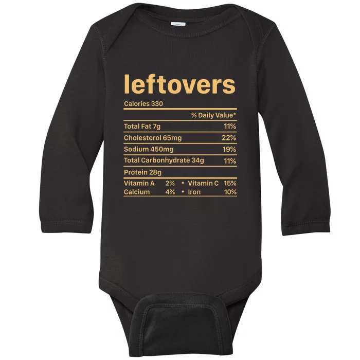 Leftovers Nutrition Facts Funny Thanksgiving Christmas Food Baby Long Sleeve Bodysuit