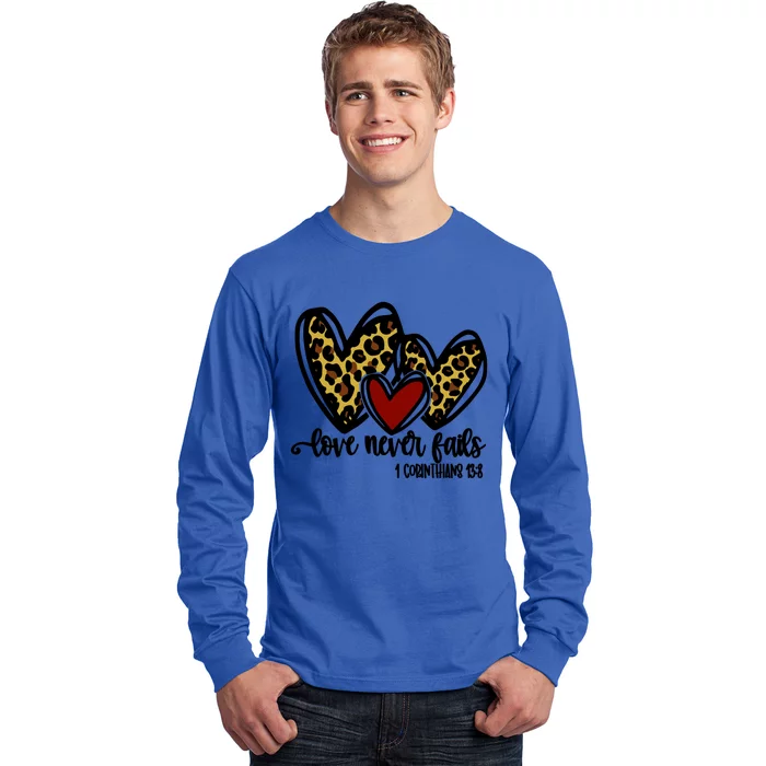 Love Never Fails Valentines Day Couples Tee Leopard Heart Cool Gift Long Sleeve Shirt