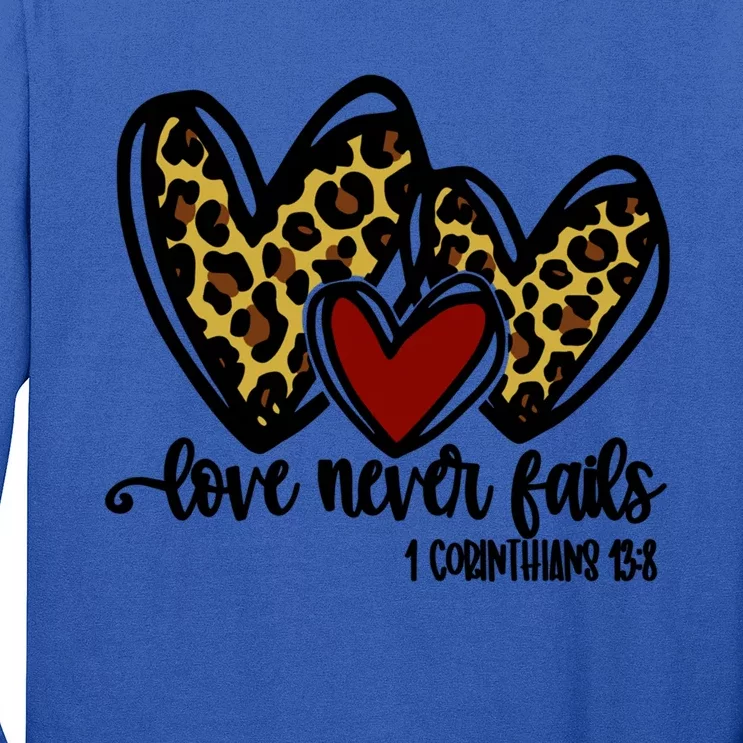 Love Never Fails Valentines Day Couples Tee Leopard Heart Cool Gift Long Sleeve Shirt