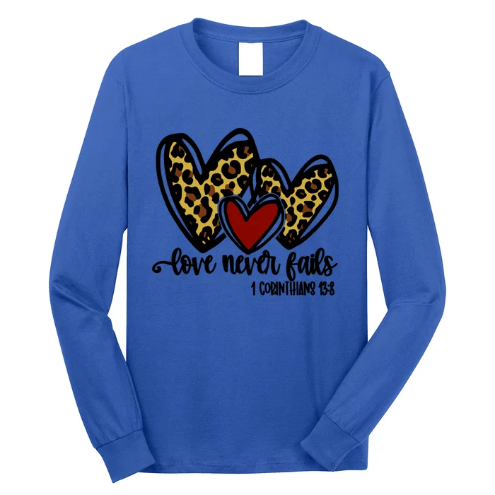 Love Never Fails Valentines Day Couples Tee Leopard Heart Cool Gift Long Sleeve Shirt