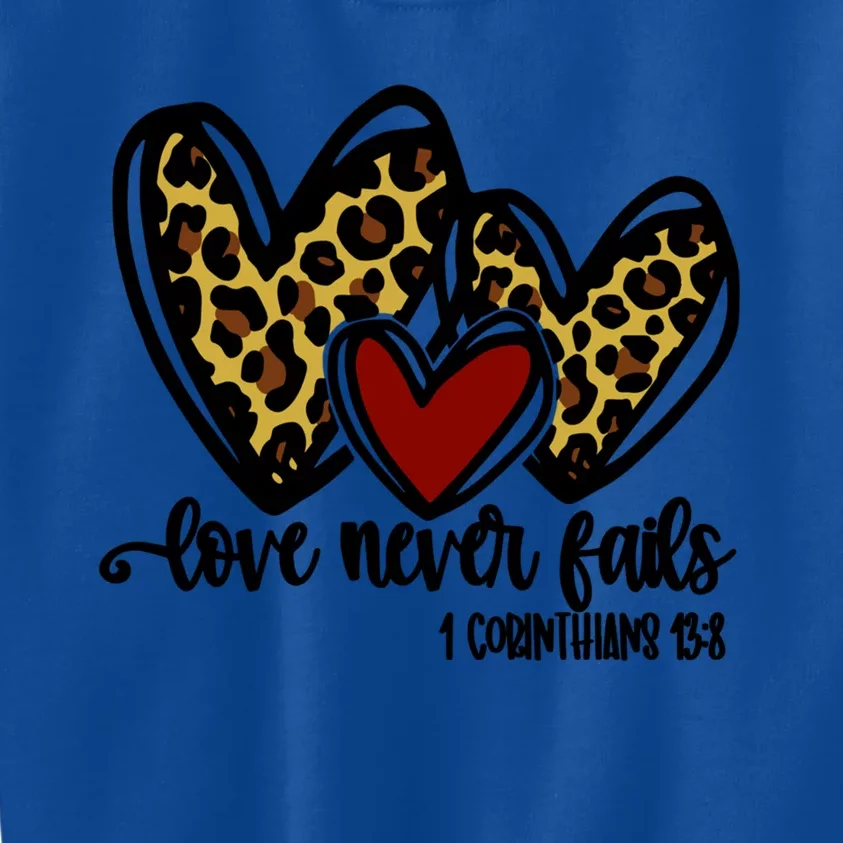 Love Never Fails Valentines Day Couples Tee Leopard Heart Cool Gift Kids Sweatshirt