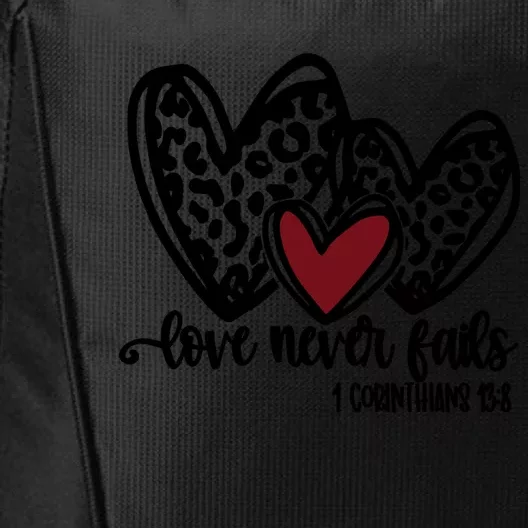 Love Never Fails Valentines Day Couples Tee Leopard Heart Gift City Backpack