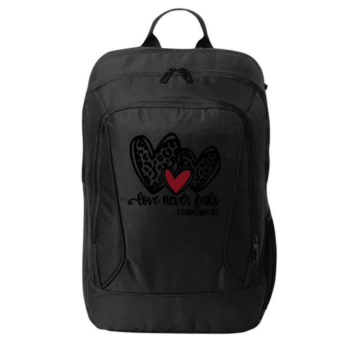 Love Never Fails Valentines Day Couples Tee Leopard Heart Gift City Backpack