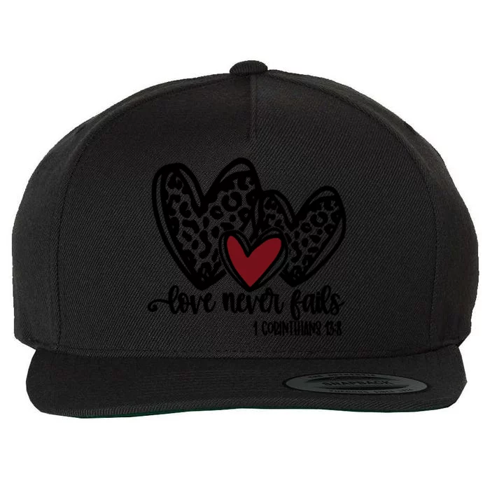 Love Never Fails Valentines Day Couples Tee Leopard Heart Gift Wool Snapback Cap