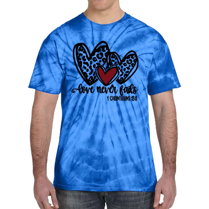 Love Never Fails Valentines Day Couples Tee Leopard Heart Gift Tie-Dye T-Shirt