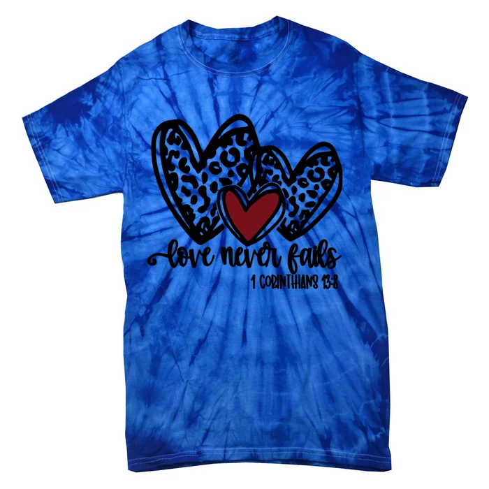 Love Never Fails Valentines Day Couples Tee Leopard Heart Gift Tie-Dye T-Shirt