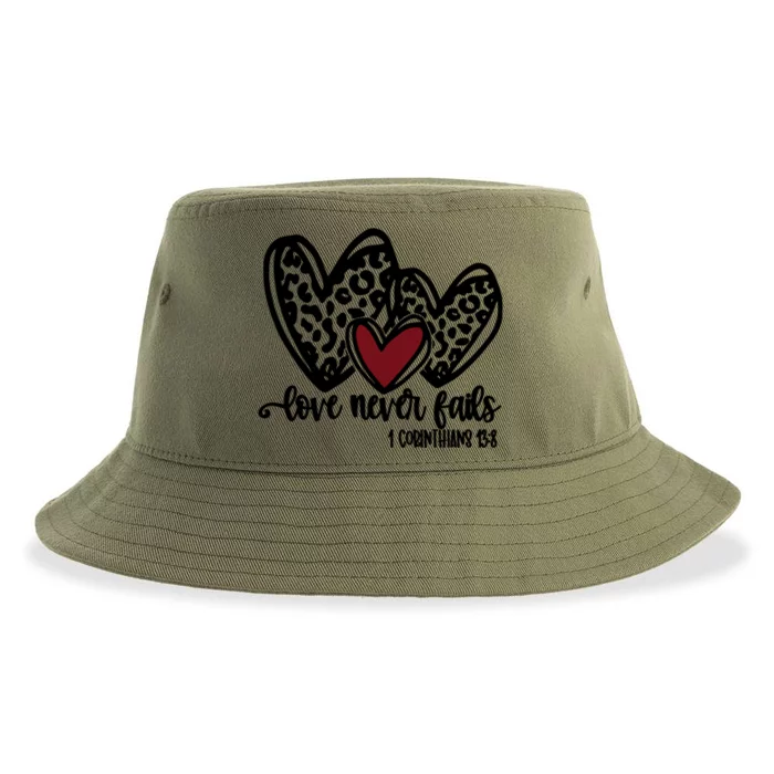 Love Never Fails Valentines Day Couples Tee Leopard Heart Gift Sustainable Bucket Hat