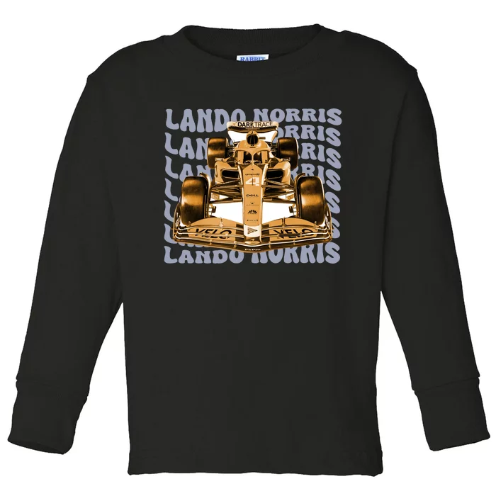 Lando Norris Formula One F1 Lando Norris And Car Toddler Long Sleeve Shirt