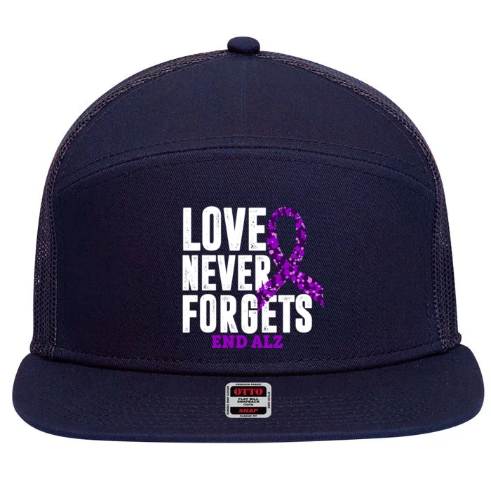 Love Never Forgets End Alzheimer Awareness 7 Panel Mesh Trucker Snapback Hat