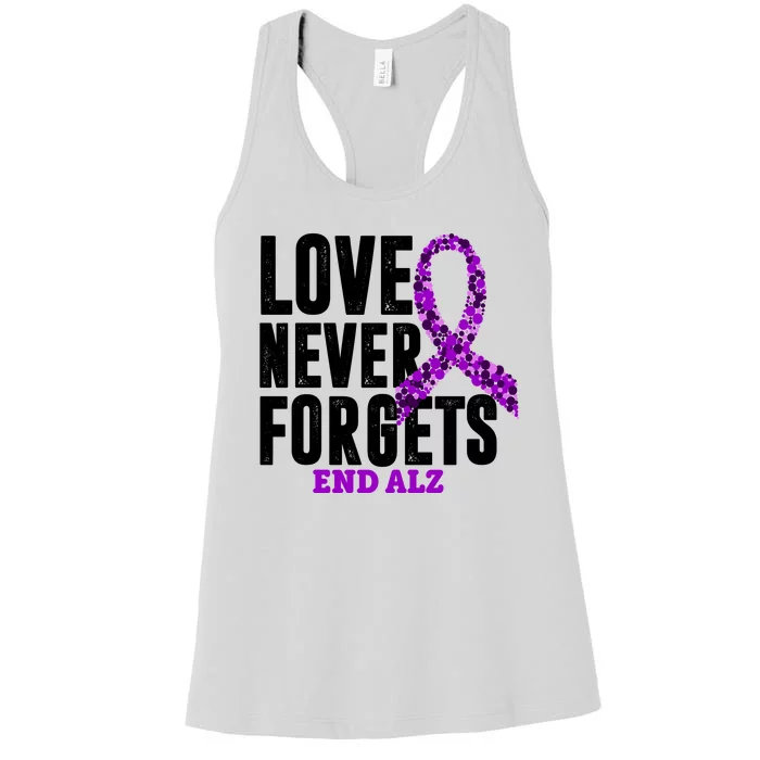 Love Never Forgets End Alzheimer Awareness Women's Racerback Tank