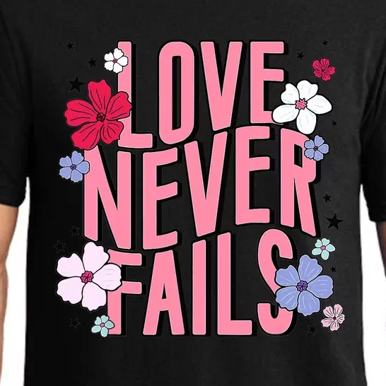 Love Never Fails Retro Groovy Valentine Day Matching Couple Pajama Set