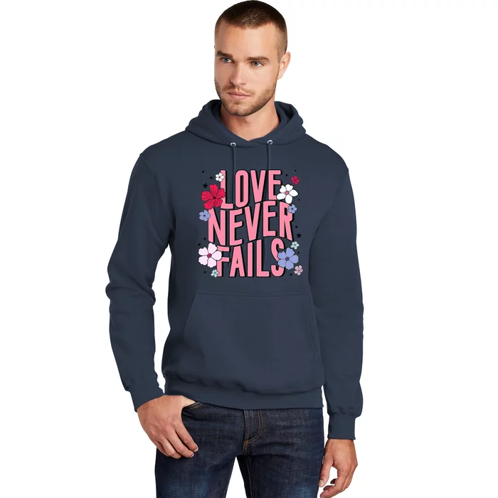 Love Never Fails Retro Groovy Valentine Day Matching Couple Hoodie