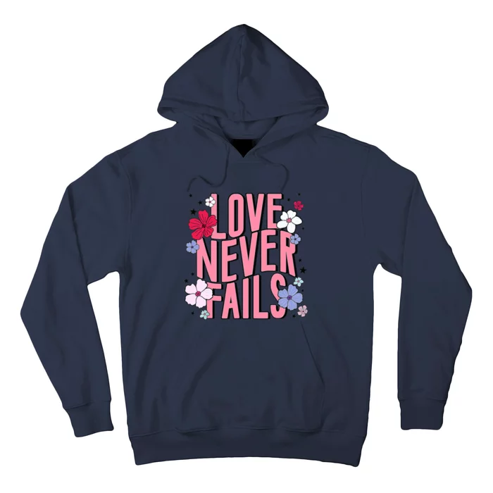 Love Never Fails Retro Groovy Valentine Day Matching Couple Hoodie