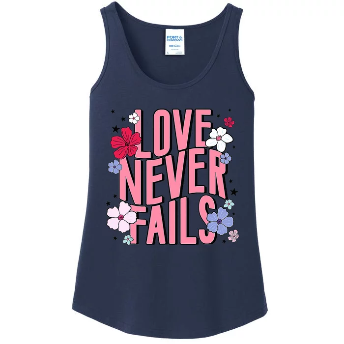 Love Never Fails Retro Groovy Valentine Day Matching Couple Ladies Essential Tank