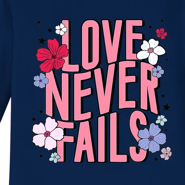 Love Never Fails Retro Groovy Valentine Day Matching Couple Baby Long Sleeve Bodysuit