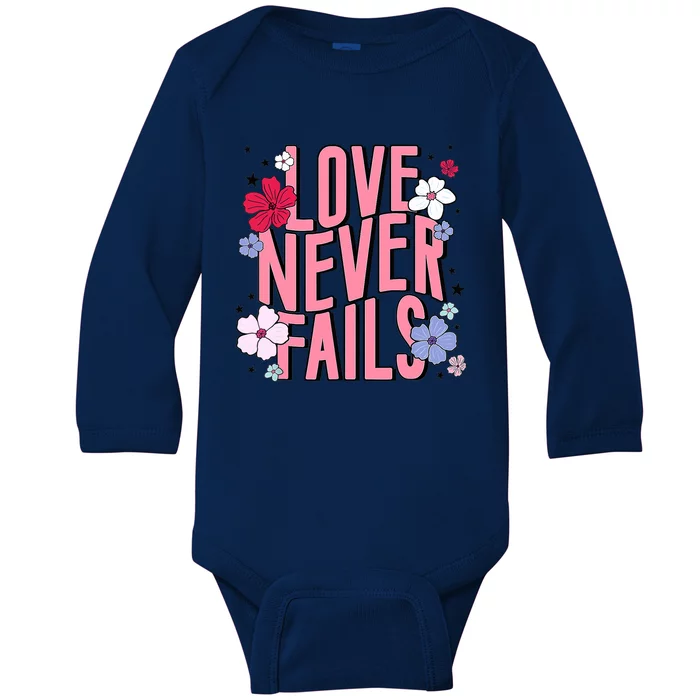 Love Never Fails Retro Groovy Valentine Day Matching Couple Baby Long Sleeve Bodysuit