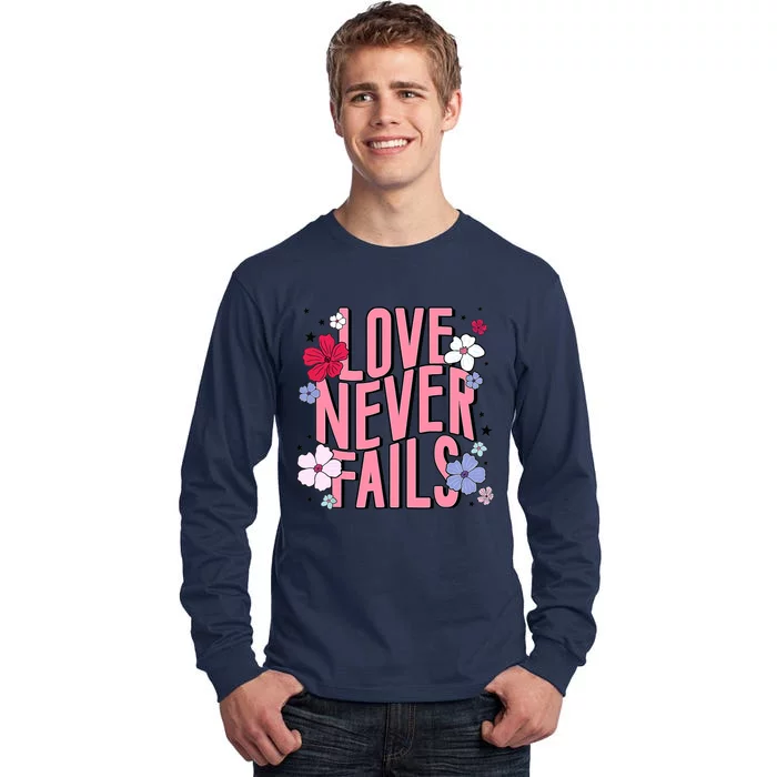 Love Never Fails Retro Groovy Valentine Day Matching Couple Tall Long Sleeve T-Shirt