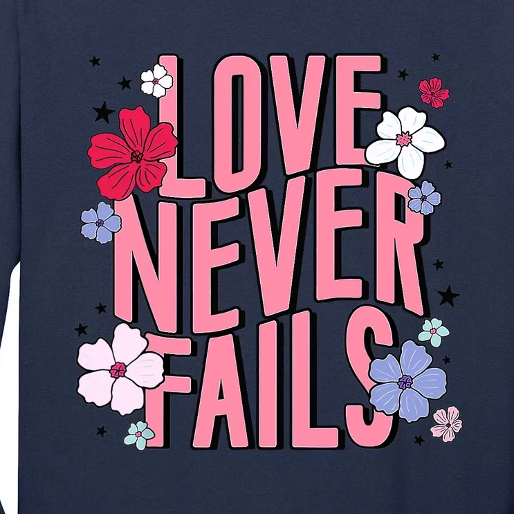 Love Never Fails Retro Groovy Valentine Day Matching Couple Tall Long Sleeve T-Shirt