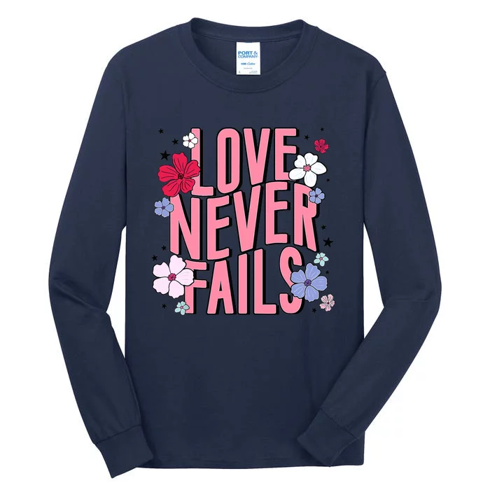 Love Never Fails Retro Groovy Valentine Day Matching Couple Tall Long Sleeve T-Shirt