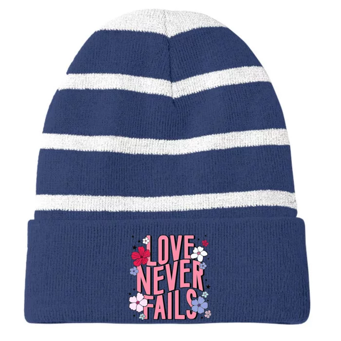 Love Never Fails Retro Groovy Valentine Day Matching Couple Striped Beanie with Solid Band