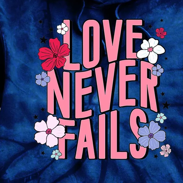 Love Never Fails Retro Groovy Valentine Day Matching Couple Tie Dye Hoodie