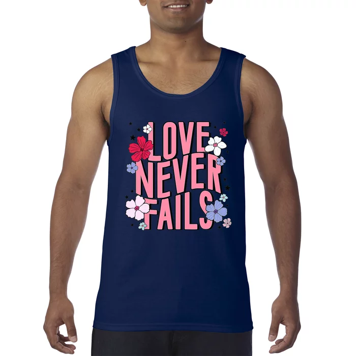 Love Never Fails Retro Groovy Valentine Day Matching Couple Tank Top