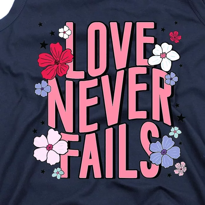 Love Never Fails Retro Groovy Valentine Day Matching Couple Tank Top