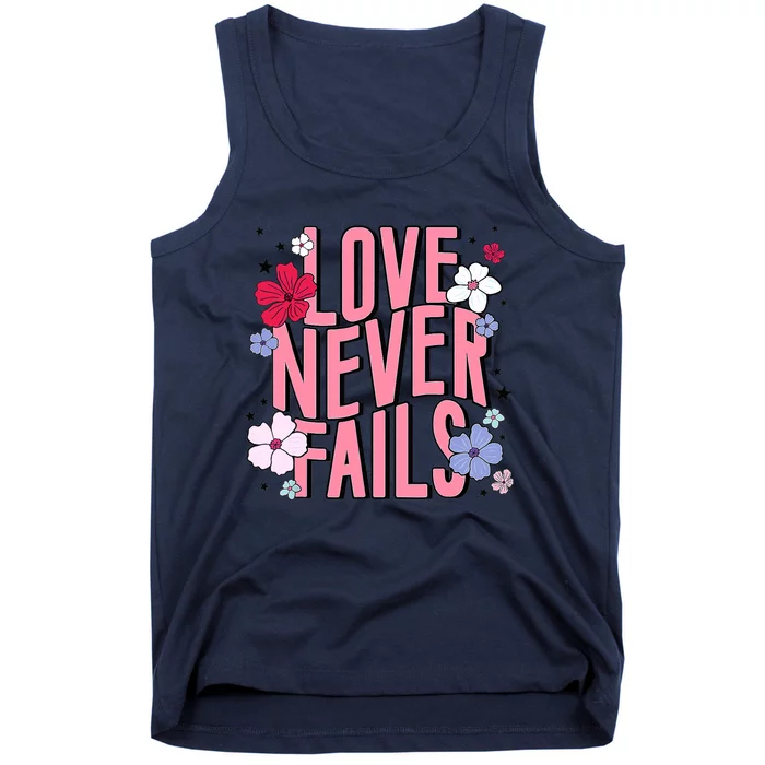 Love Never Fails Retro Groovy Valentine Day Matching Couple Tank Top