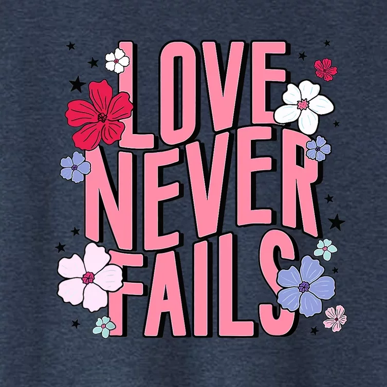 Love Never Fails Retro Groovy Valentine Day Matching Couple Women's Crop Top Tee