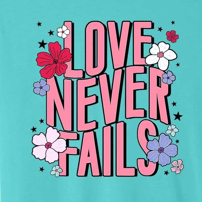 Love Never Fails Retro Groovy Valentine Day Matching Couple ChromaSoft Performance T-Shirt