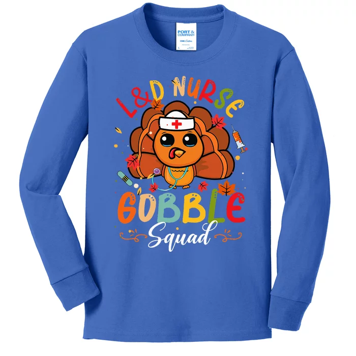 L&D Nurse Gobble Squad Funny Turkey Thanksgiving Kids Long Sleeve Shirt