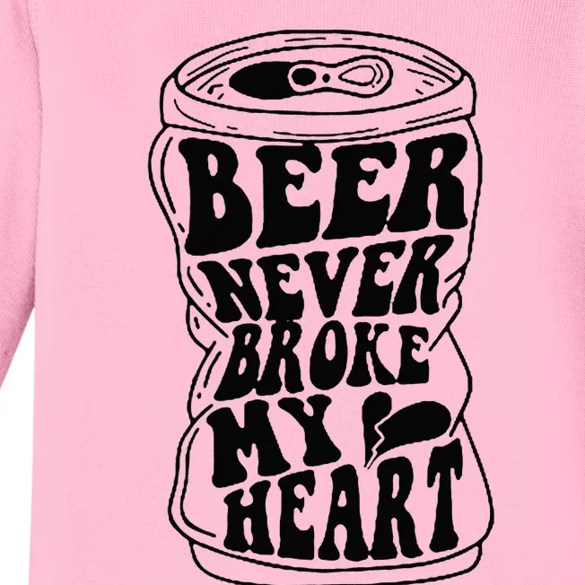 Long Neck Ice Cold Beer Never Broke My Heart Baby Long Sleeve Bodysuit