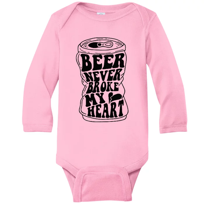 Long Neck Ice Cold Beer Never Broke My Heart Baby Long Sleeve Bodysuit