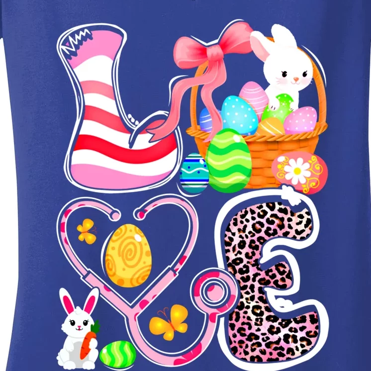 Love Nurse Life Stethoscope Scrub Bunny Easter Day Eggs Meaningful Gift Women's V-Neck T-Shirt