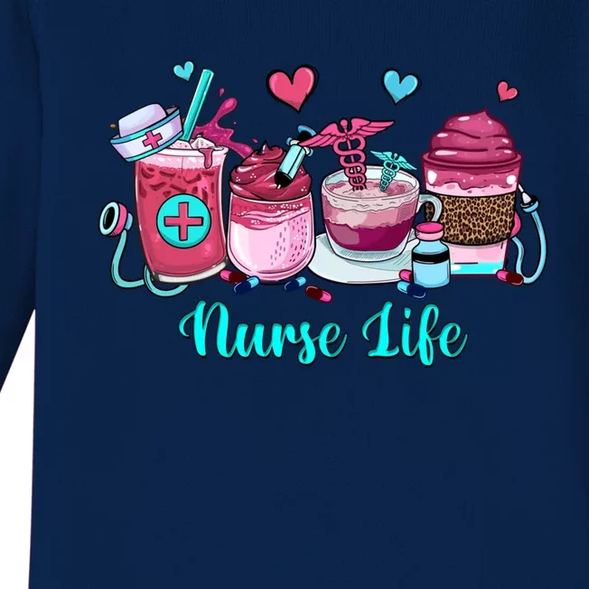 Love Nurse Life Coffee Scrubs And Rubber Gloves Stethoscope Great Gift Baby Long Sleeve Bodysuit