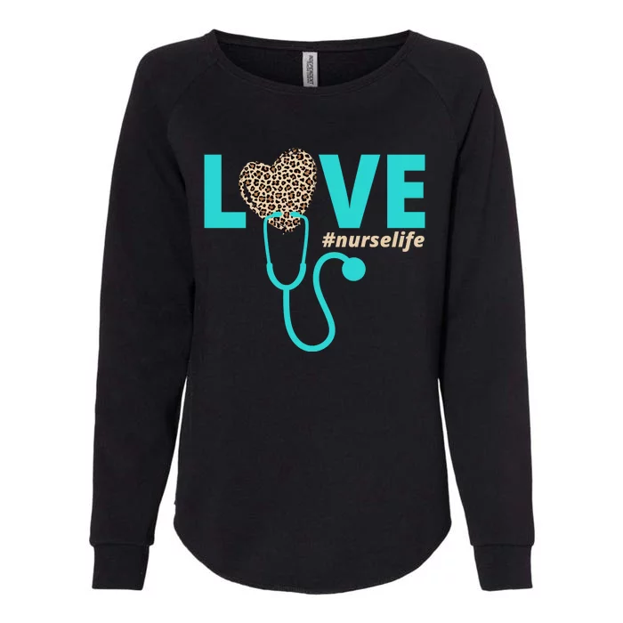 Love Nurse Life Leopard Heart Womens California Wash Sweatshirt