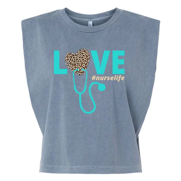 Love Nurse Life Leopard Heart Garment-Dyed Women's Muscle Tee