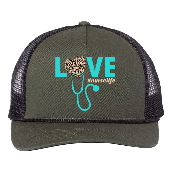 Love Nurse Life Leopard Heart Retro Rope Trucker Hat Cap