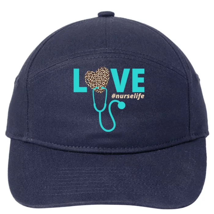 Love Nurse Life Leopard Heart 7-Panel Snapback Hat