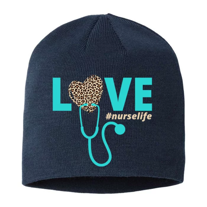 Love Nurse Life Leopard Heart 8 1/2in Sustainable Knit Beanie