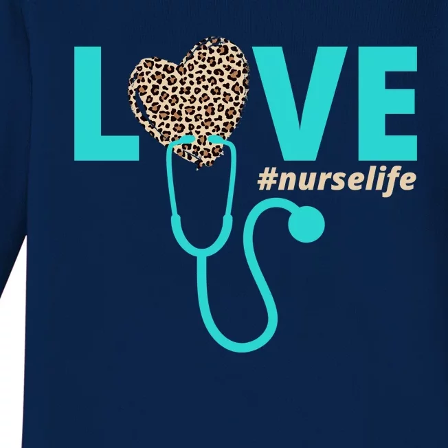 Love Nurse Life Leopard Heart Baby Long Sleeve Bodysuit