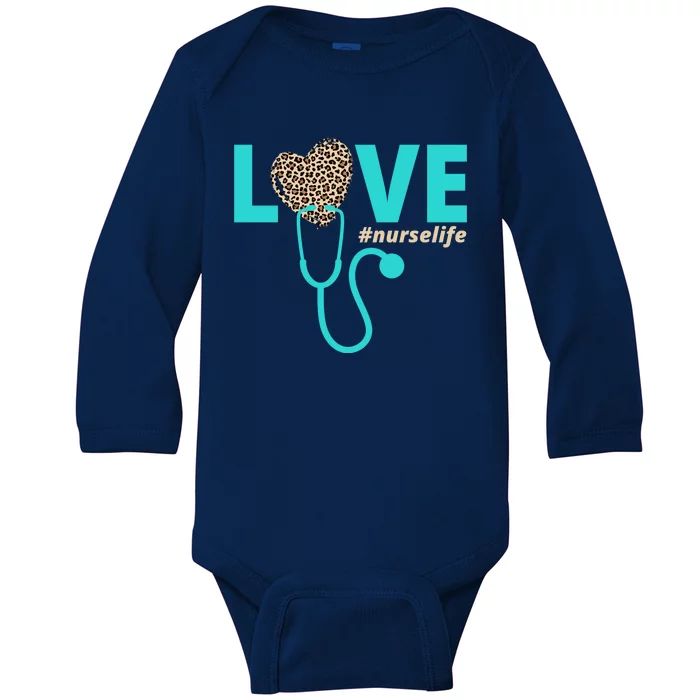 Love Nurse Life Leopard Heart Baby Long Sleeve Bodysuit